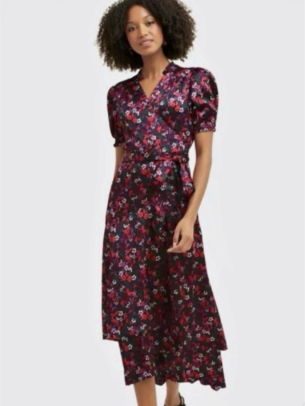 Draper James Naomi Wrap Floral Dress Size 14 Belle Meade Black Tiered V-Neck
